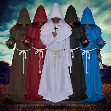 Medieval Friar Hooded Robe Monk Cross Necklace Renaissance Cosplay Costume AU - Aimall