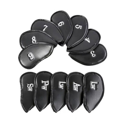 12PCS PU Leather Head Cover Golf Iron Club Putter Headcover 3-SW Set Black - Aimall