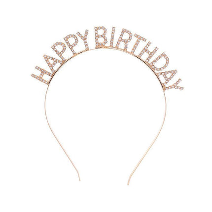 New Happy Birthday Headband Girl Letter Rhinestone Crown Hair Band Birthday Hat - Aimall
