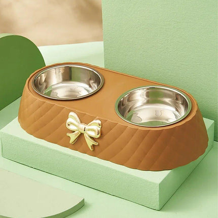 Stainless Steel Double Pet Bowl Non-Slip Anti-Knock Dog Cat Feeder Utensils