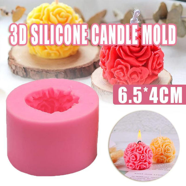 3D Silicone Candle Mold Rose Ball Aromatherapy Candle Soap Mould Craft Baking - Aimall