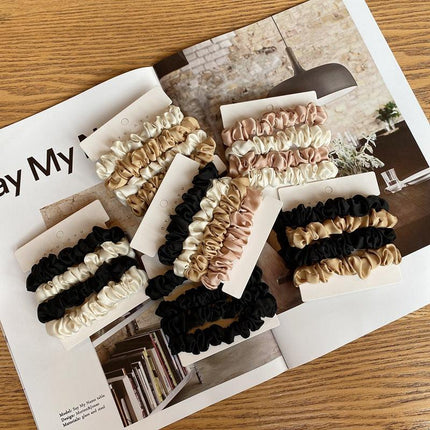 4Pcs/Set Silk Satin Small Scrunchies Ponytail Hair Ties Hair Rope Rubber Bands - Aimall