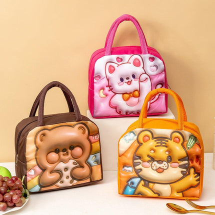Cute 3D Cartoon Insulated Lunch Bag Oxford Fabric Bento Tote for School Use