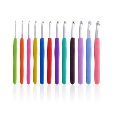 12Pcs/Set Crochet Hook Soft Grip Handles Multi-Colour Aluminum Knitting Needles - Aimall