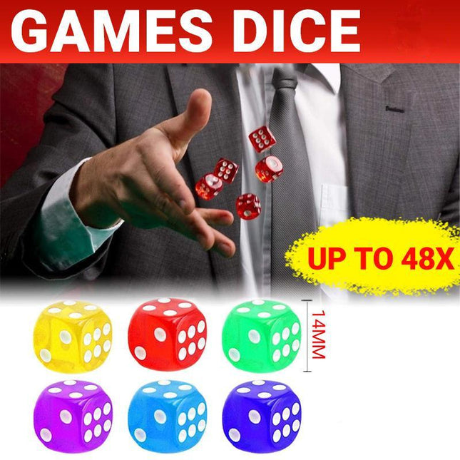 12-48PCS 6 Sided Games Dice Transparent Coloured Game Play Toy Bulk Board Game - Aimall