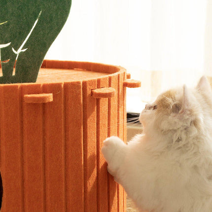 Semi-Enclosed Felt Cat Cave Bed Soft Scratching Relaxing Warm Carrot Cave House