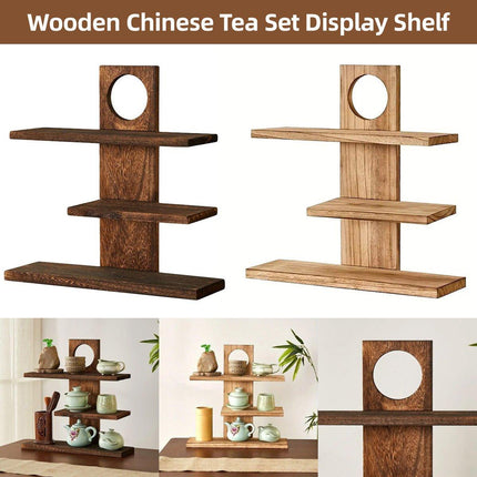 Wooden Desktop Tea Set Rack Display Stand Organizer Storage Shelf for Teaware