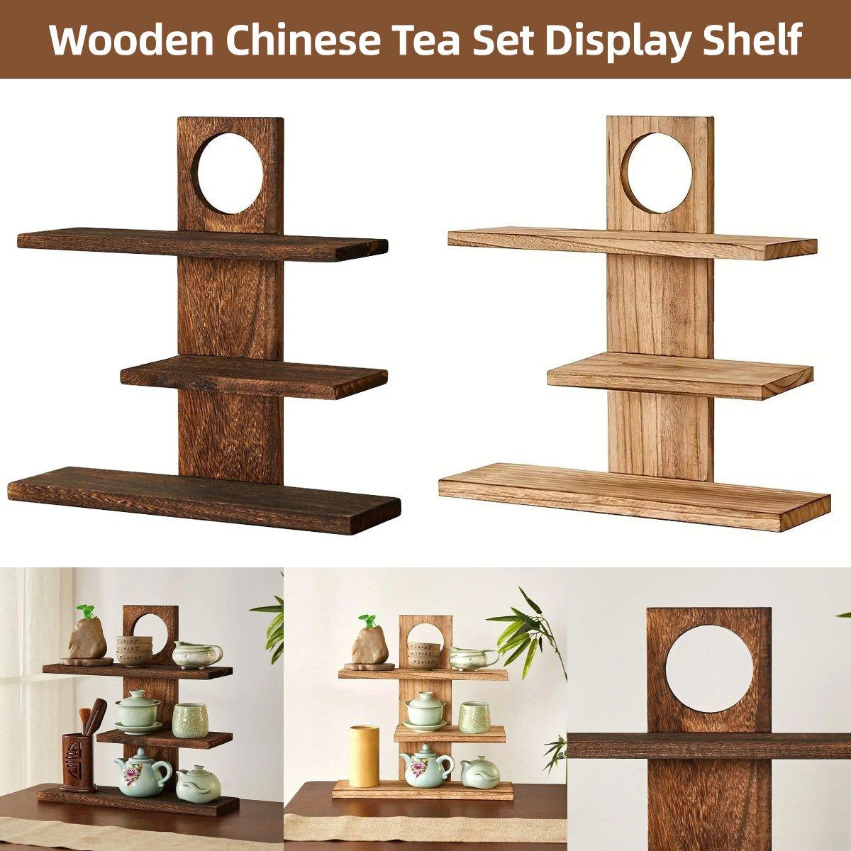 Tea Set Display Box Wooden Desktop Tea Set Rack Display Stand Organizer Storage Shelf for ...
