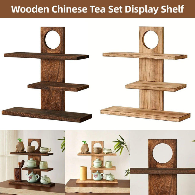 Wooden Desktop Tea Set Rack Display Stand Organizer Storage Shelf for Teaware