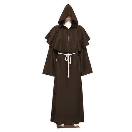 Medieval Friar Hooded Robe Monk Cross Necklace Renaissance Cosplay Costume AU - Aimall