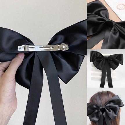 Satin Big Bow Barrette Hairpin Steel Clip Ribbon Hair Accessories Women Party - Aimall