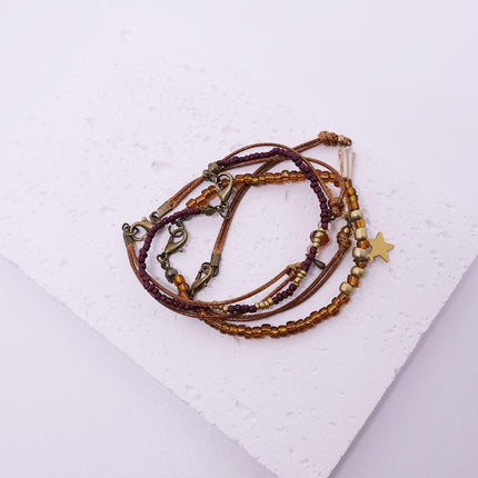 Coffee Coloured Vintage Braided Rope Beaded Bracelet Ethnic Style Jewelry