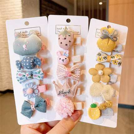 5PCS Girls Bowknot Snap Hair Clips Headband Cute Hair Accessories Set
