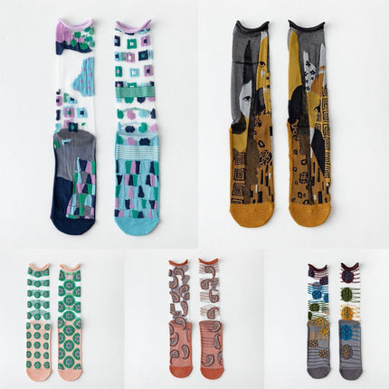 5Pair Thin Cartoon Trendy Socks Sheer Street Style Glass Silk Unisex Socks Party