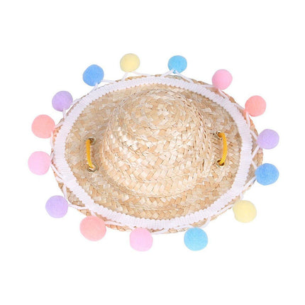 Pet Straw Hat Bamboo Dragonfly Cat And Dog Headwear Puppy Sun Hat Decoration