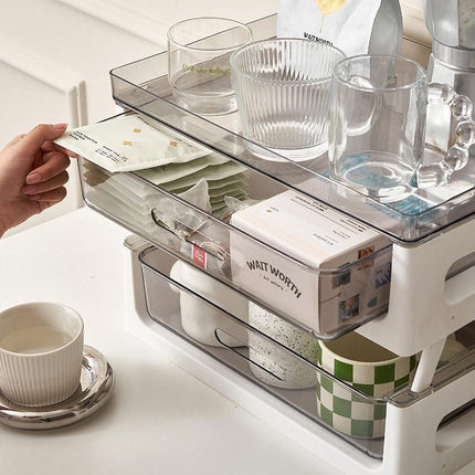 Drawer Desktop Storage Organizer Two Tier Shelf Home Office Desk Organizer Unit