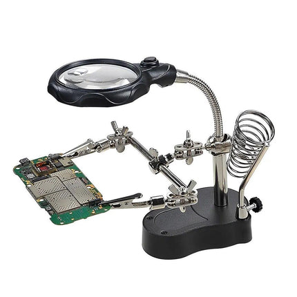 LED Magnifier Stand Holder Soldering Iron Tool Third Hand Helping Station