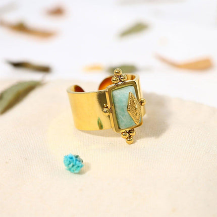 Female Titanium Steel Ring with Natural Stone Fashion Jewellery Women