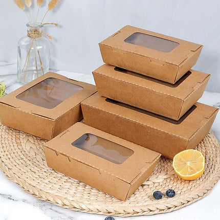 50pcs Kraft Paper Take Out Box Salad Fried Chicken Lunch Box Open Window
