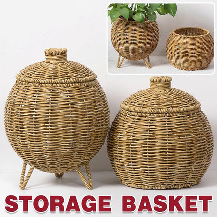 Hand Woven Storage Container with Lid Tabletop Basket Sundries Holder Organizer
