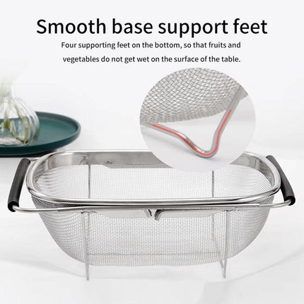 Stainless Steel Dishwashing Basket Telescopic Fruit Drain Basket Kitchen Shelf