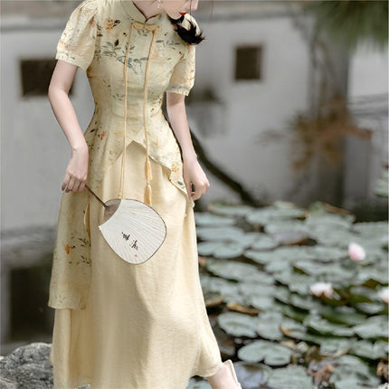 Women's Long Sleeve Cheongsam Vintage New Chinese Style Improved Long Dress - Aimall