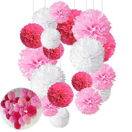 18PCS Pink Spiral Hanging Paper Flower Balls Birthday Party Decoration