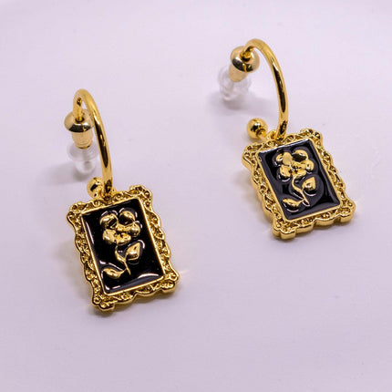 Vintage Black Flower Stud Earrings Elegant Design for Women Fashion Jewelry Gift