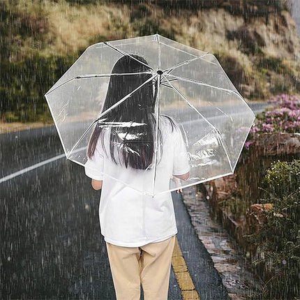 Transparent Folding Umbrella Compact Tri Fold Design Clear Rain Protection Cover