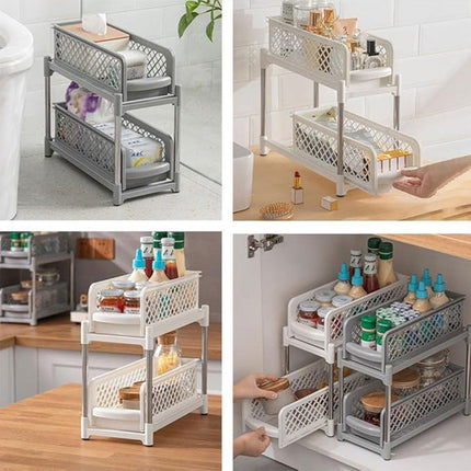 Bathroom Kitchen Sink Storage Rack Drawer Plastic Shelf Seasoning Holder