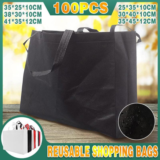 100X Reusable Shopping Bags Tote Bag Washable Eco Friendly Non Woven Folding Bag Black - Aimall