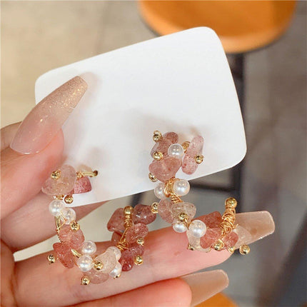 Handmade Colourful Gravel Bead Drop Earrings Women Girls Trendy Fashion