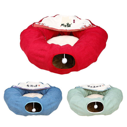Large Multi-Functional Cat Tunnel Bed and Cat Toy Interactive Pet Playhouse