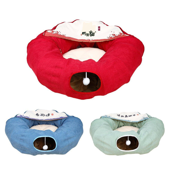 Large Multi-Functional Cat Tunnel Bed and Cat Toy Interactive Pet Playhouse