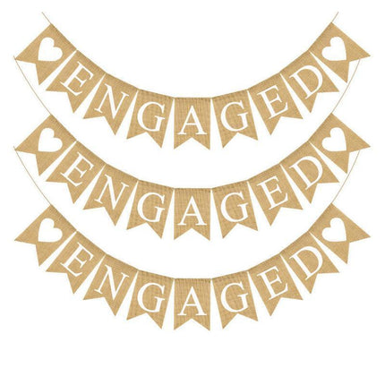 Engaged Hessian Banner Rustic Engagement Party Decorations Hearts Burlap Bunting - Aimall