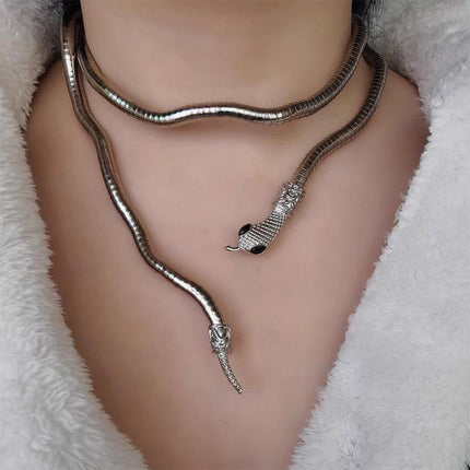 Adjustable Punk Snake Choker Necklace & Flexible Wrap Bracelet Collar Setllar - Aimall