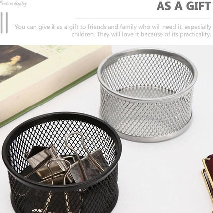 4PCS Black Sliver Mesh Paper Clip Holder Storage Bucket Desk Accessories Office