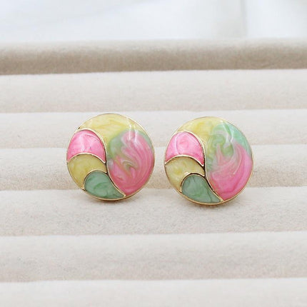 925 Silver Retro Geometry Oil Painting Color Mixing Dangle Earrings Jewlery Gift - Aimall