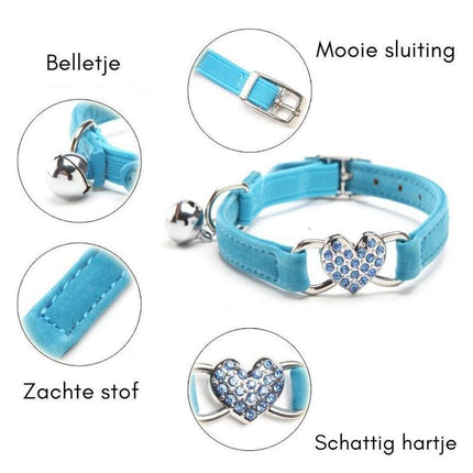 Cat Collar Suede Kitten Pet safety elastic Adjustable Bell Heart Bling Pink blue - Aimall