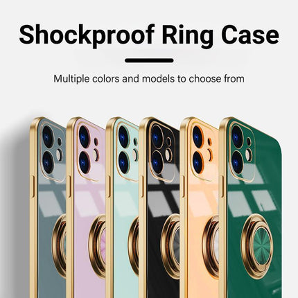 Dark Purple Luxury Shockproof Silicone Ring Case Stand Cover for iPhone 14 Pro Max - Aimall