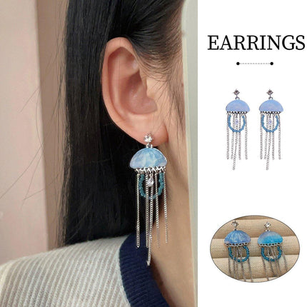 French Retro Enamel Jellyfish Tassel Earring Cool Elegant Fashion Dangle Jewelry
