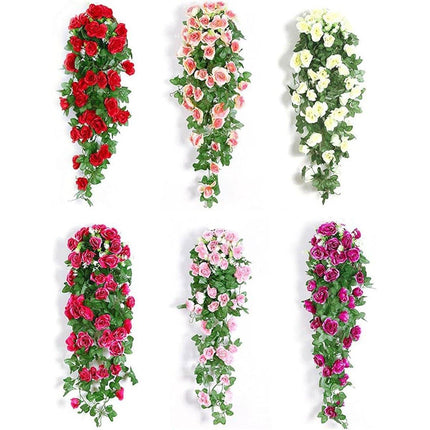 2PCS Artificial Rose Flower Garland Hanging Vine Home Wall Decor Fake Rattan