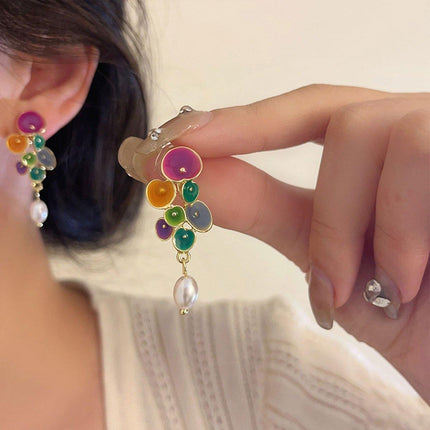 Vintage Long Pearl Coloured Earrings Elegant Matching Jewelry Women Fashion