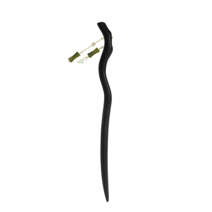 Chinese Style Double Green Bamboo Fringe Hairpin Hanfu Headdress Women