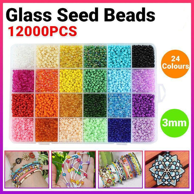 12000Pcs 3mm 24-Color Glass Seed Bracelet Beads Kit - Aimall