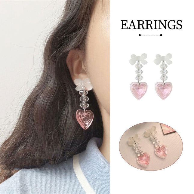 Pink Heart Earrings Long Cute Heart Shaped Dangle Jewelry Women Fashion
