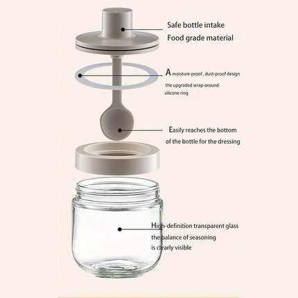 3PCS Glass Seasoning Jar with Spoon Lid Kitchen Salt Spice Storage Box Organizer