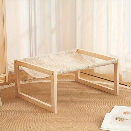 Comfortable Solid Pine Wood Pet Bed Raised Breathable Rectangular Cat Sleep