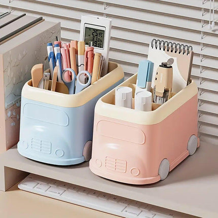 Cartoon Desktop Pen Holder Multi-Compartment Stationery Organizer Storage Box
