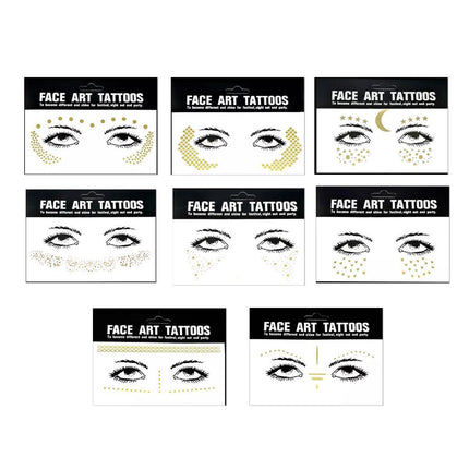 8Style Women Girl Face Gold Shine Body Temporary Tattoo Freckle Art Tattoo Paper - Aimall